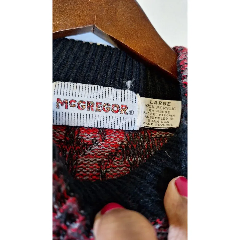 Vintage MCGREGOR Fisherman Sweater Men's Large Grandpa Cosby Red/Black Nordic